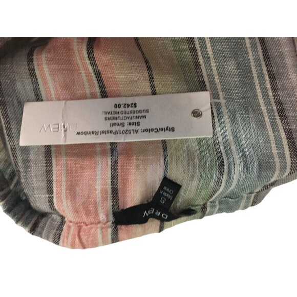 Drew Jumpsuit Women's Size Small Blue Pink Stripes Linen Blend Split Legs - Picture 7 of 9